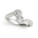 White Gold 14k Curved Band Style Elegant Two Diamond Ring 5/8 cttw