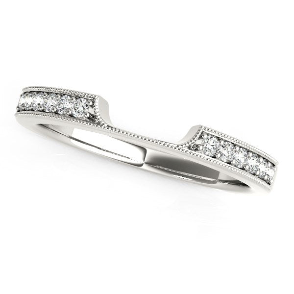 White Gold 14k Curved Section Antique Style Diamond Wedding Band 1/8 cttw