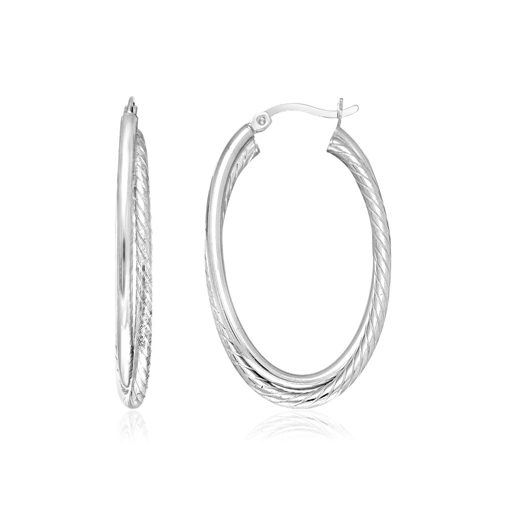 Sterling Silver Oval Twisted Tube Hoop Earrings in Hinged Snap Back