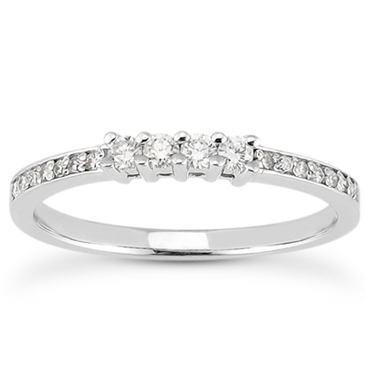 White Gold 14k Crafted Wedding Band with Pave Set Diamonds and Prong Set Diamonds
