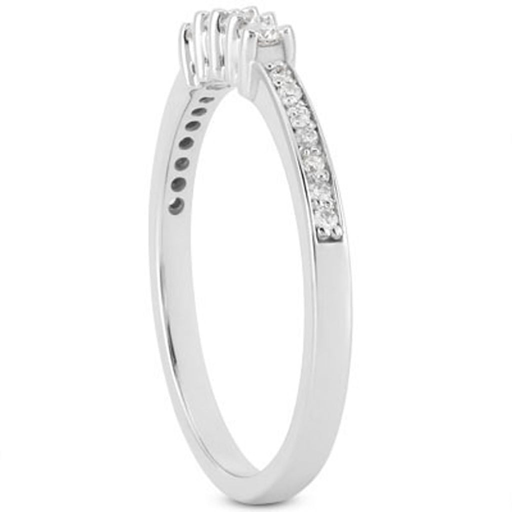 White Gold 14k Crafted Wedding Band with Pave Set Diamonds and Prong Set Diamonds