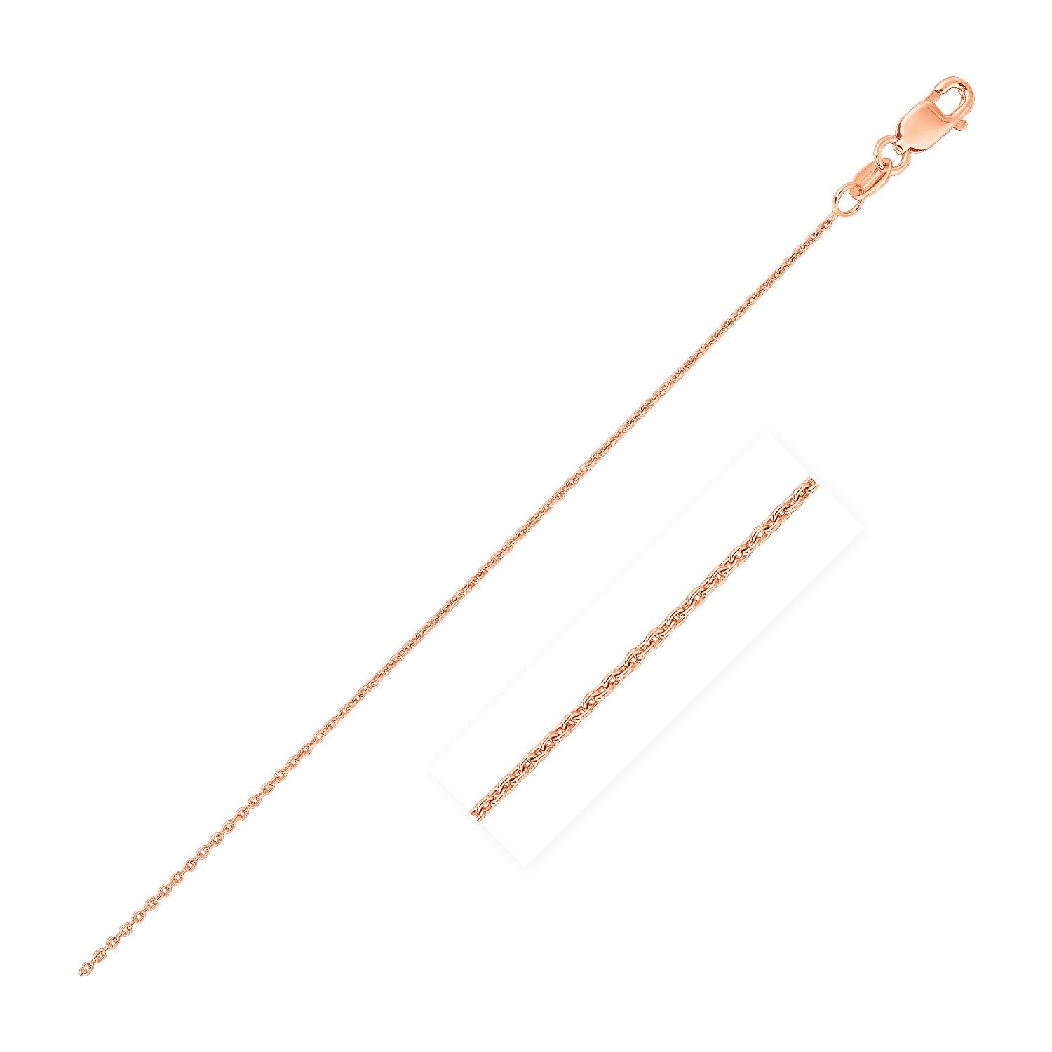 Pink Gold 14k Oval Cable Link Chain 0.6mm in Lobster Closure