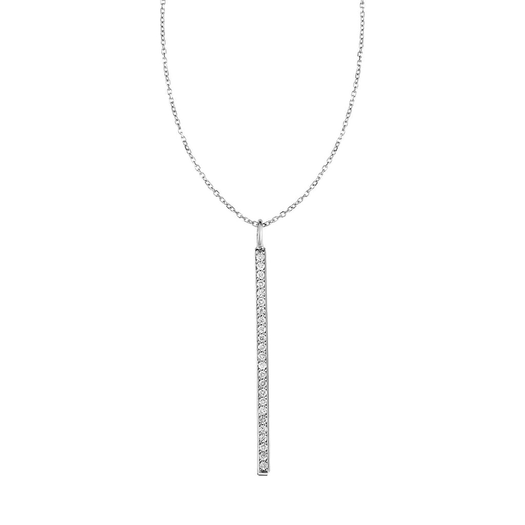 White Gold 14k Bar Rectangular Pendant with Diamonds in Lobster Claw Lock