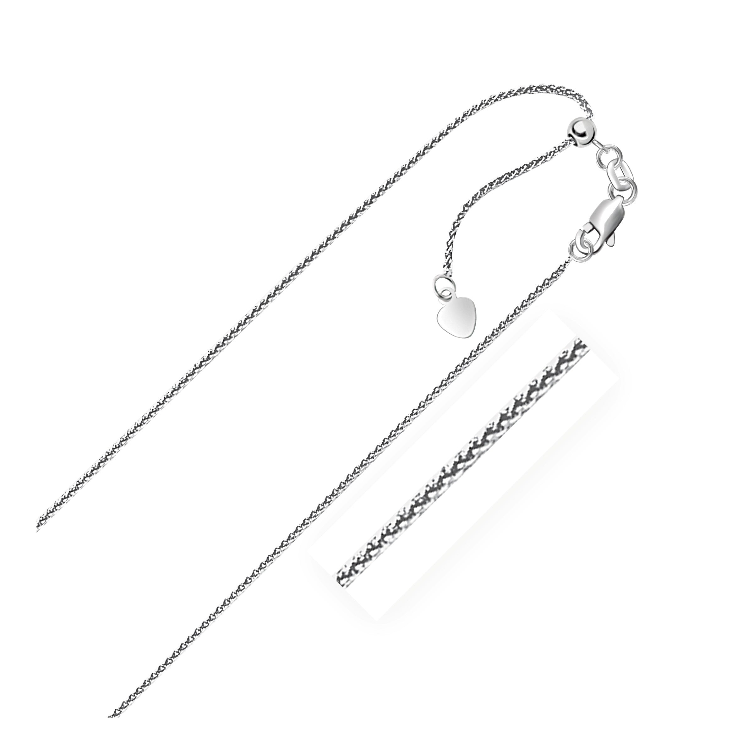 White Gold 14k 1.0mm Adjustable Wheat Chain in Lobster Claw Lock
