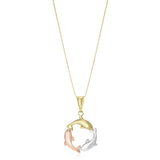 Tri-Color Gold 14k Round Dolphin Design Pendant in Lobster Claw Lock