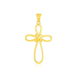 14k Yellow Gold Looped Knot Style Cross Pendant