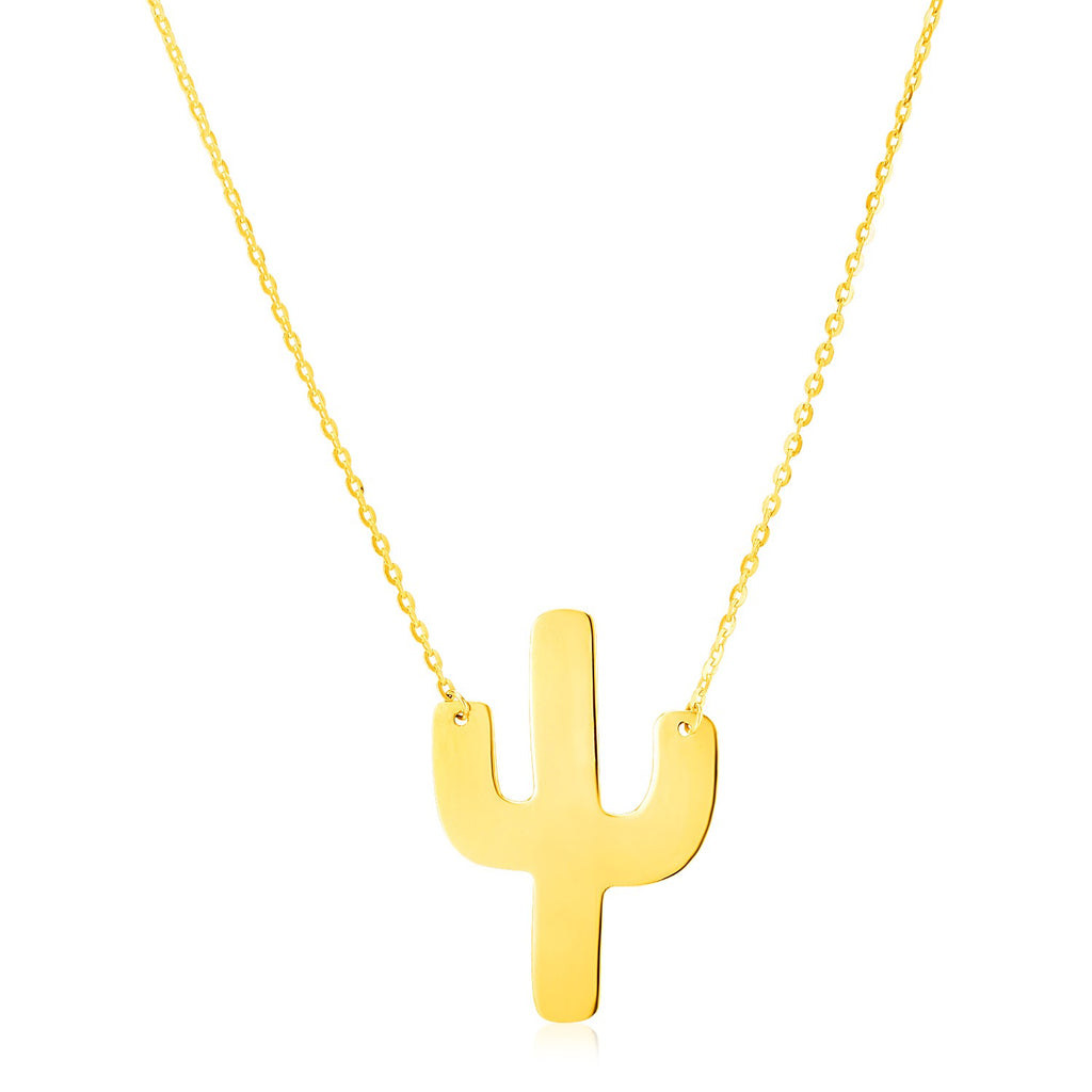 Yellow Gold 14k Necklace with Large Cactus in Lobster Claw Lock