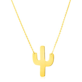 Yellow Gold 14k Necklace with Large Cactus in Lobster Claw Lock