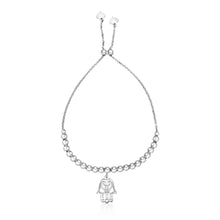 Load image into Gallery viewer, Sterling Silver 9 1/4 inch Adjustable Bracelet with Beads and Hand of Hamsa