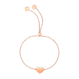 Rose Gold 14k Adjustable Heart Bracelet in Draw String Clasp