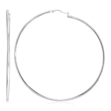 Load image into Gallery viewer, Sterling Silver Large Half Round Polished Hoop Earrings in Hinged Snap Back