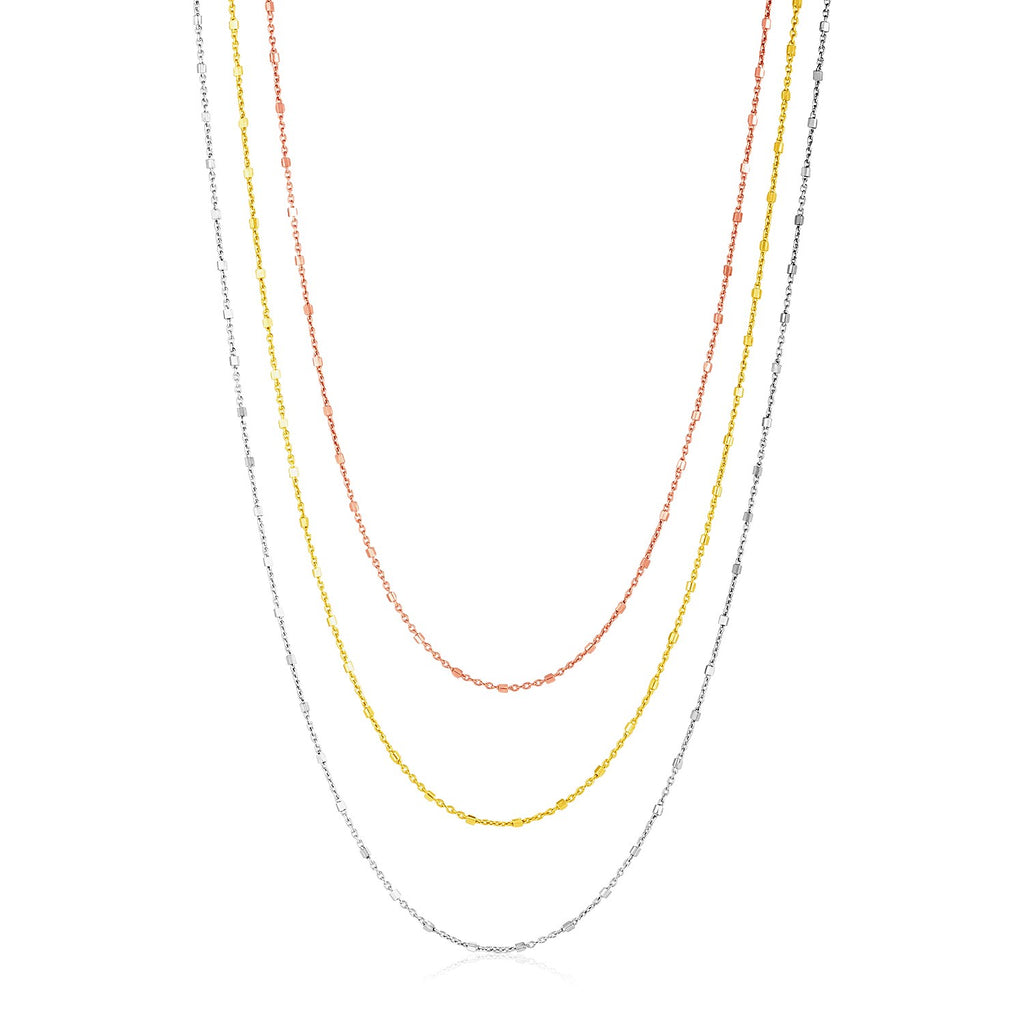 Sterling Silver Three Toned Three Strand Fine Chain Necklace in Lobster Claw Lock