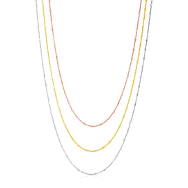 Sterling Silver Three Toned Three Strand Fine Chain Necklace in Lobster Claw Lock
