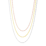 Sterling Silver Three Toned Three Strand Fine Chain Necklace in Lobster Claw Lock