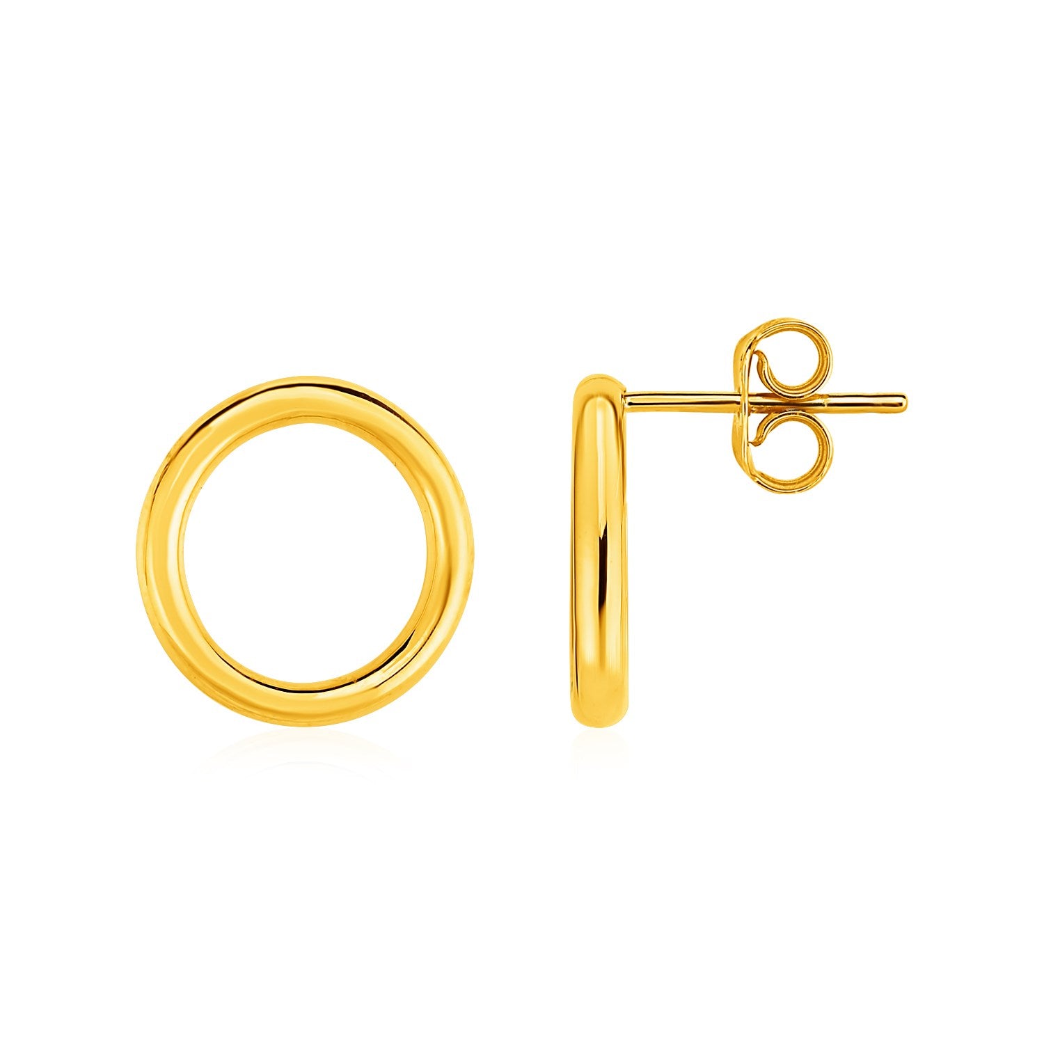 Yellow Gold 14k Open Circle Post Earrings in Push Back Backing