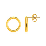 Yellow Gold 14k Open Circle Post Earrings in Push Back Backing