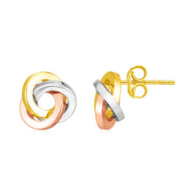 Load image into Gallery viewer, Tri Color Gold 14k Intertwine Love Knot Earrings