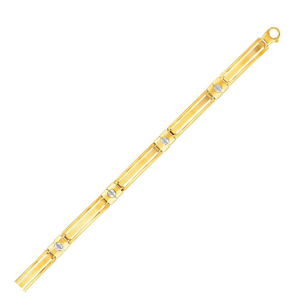Two-Tone Gold 14k Men's Bracelet with Screw Head Motif Accents in Lobster Claw Lock