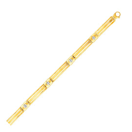 Two-Tone Gold 14k Men's Bracelet with Screw Head Motif Accents in Lobster Claw Lock
