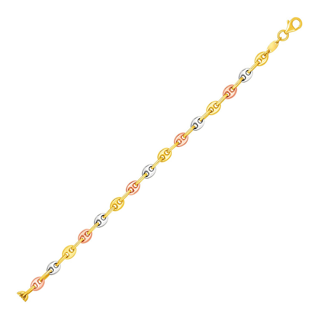 Tri Color Gold 14k Mariner Link Bracelet in Lobster Claw Lock