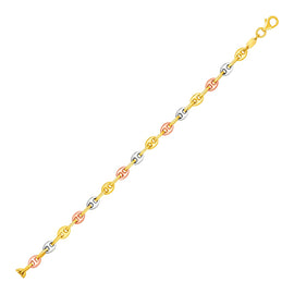 Tri Color Gold 14k Mariner Link Bracelet in Lobster Claw Lock