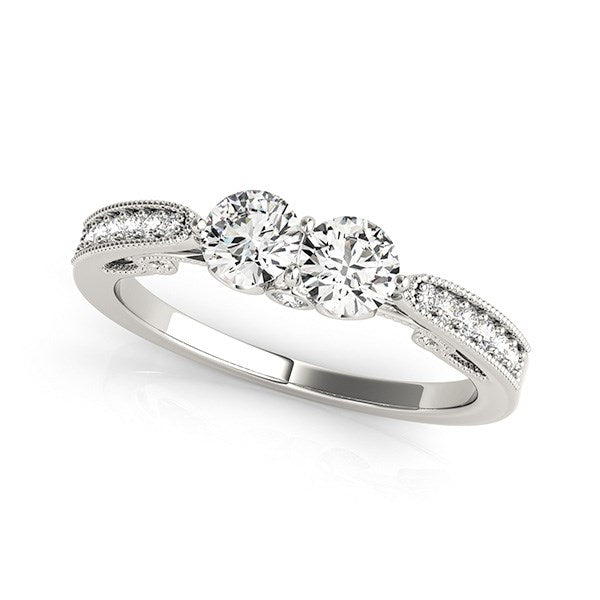 White Gold 14k Elegant Two Stone Diamond Ring With Milgrain Design