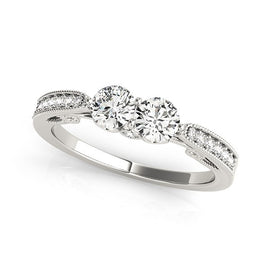 White Gold 14k Elegant Two Stone Diamond Ring With Milgrain Design