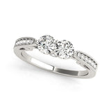 White Gold 14k Elegant Two Stone Diamond Ring With Milgrain Design