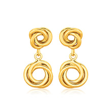Load image into Gallery viewer, Yellow Gold 14k Love Knot Stud Earrings with Drops in Push Back Backing