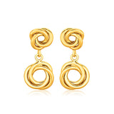 Yellow Gold 14k Love Knot Stud Earrings with Drops in Push Back Backing