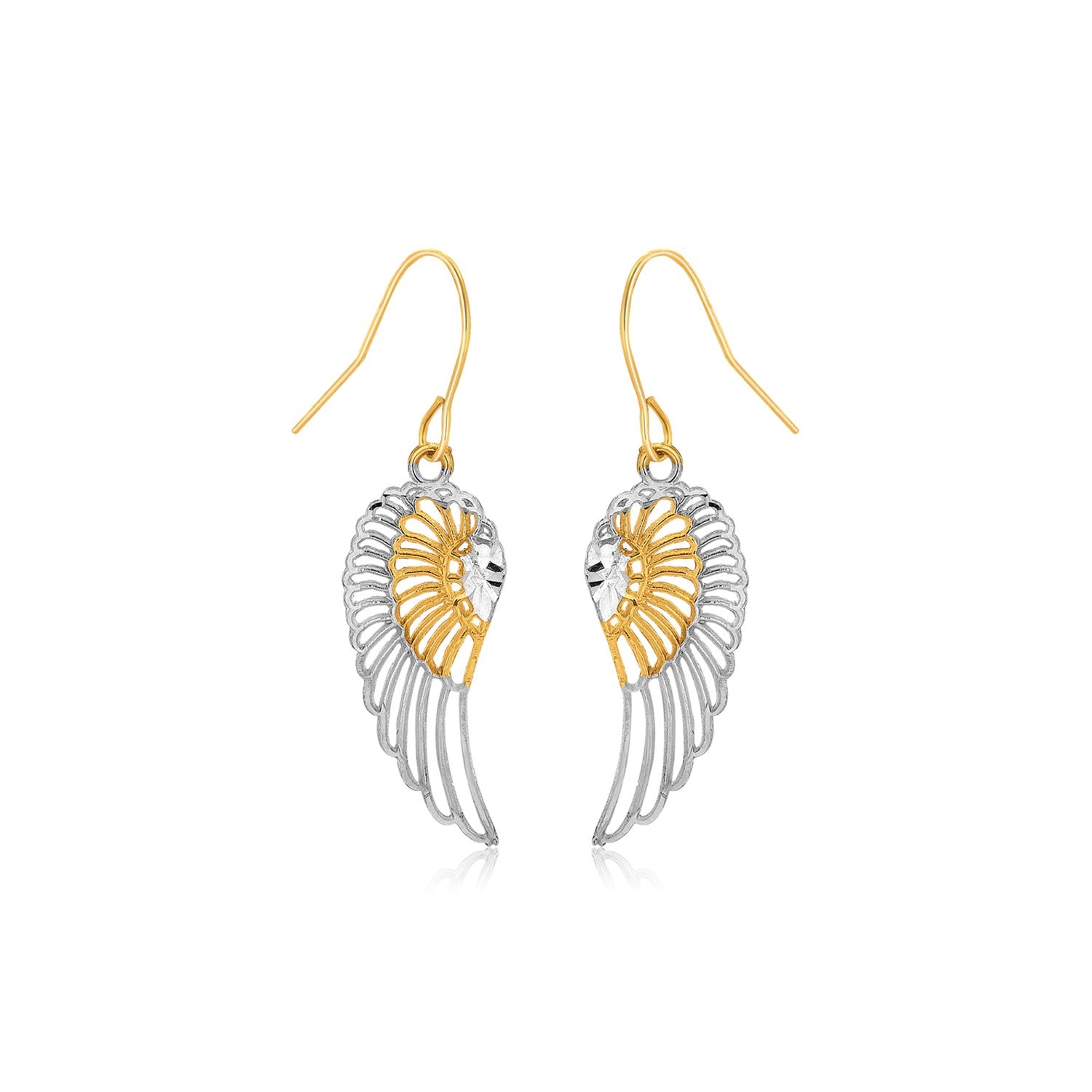 Two-Tone Wing Drop Earrings in 10K Gold in French Wire