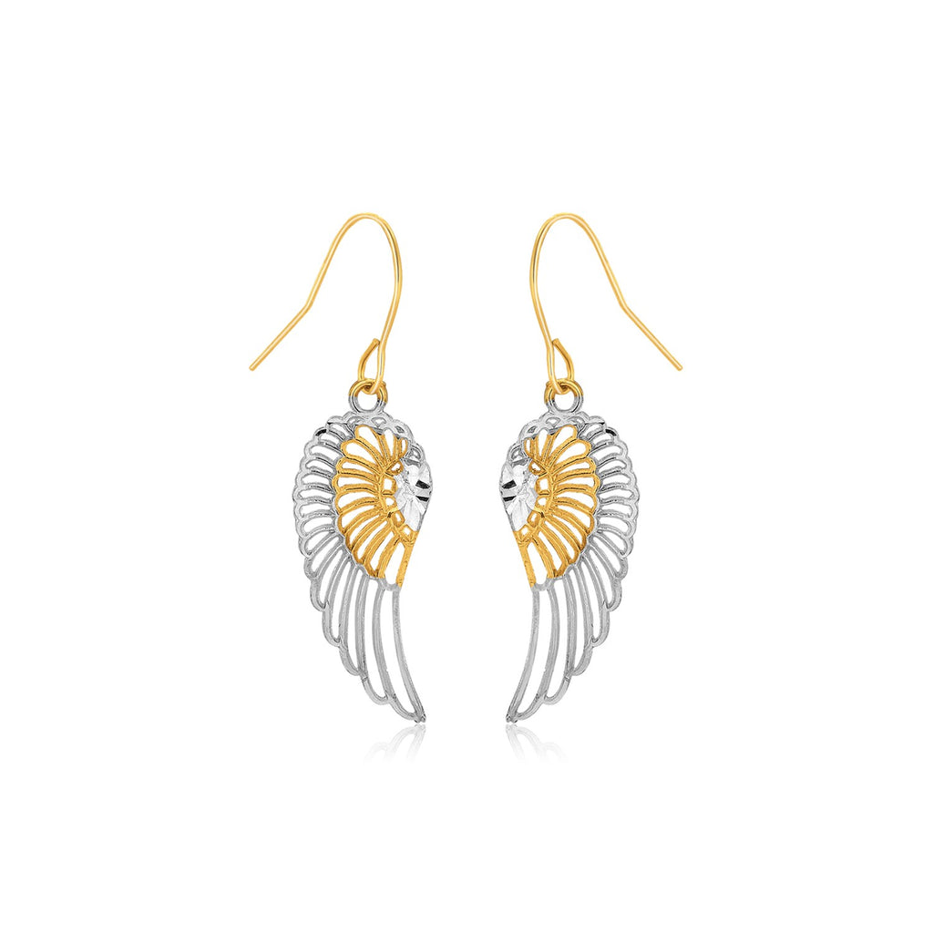 Two-Tone Wing Drop Earrings in 10K Gold in French Wire