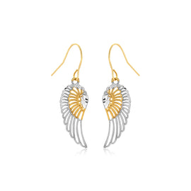 Two-Tone Wing Drop Earrings in 10K Gold in French Wire