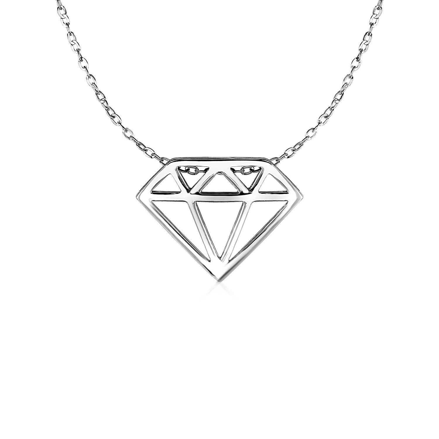 White Gold 14k Diamond Symbol Pendant in Spring Ring Clasp