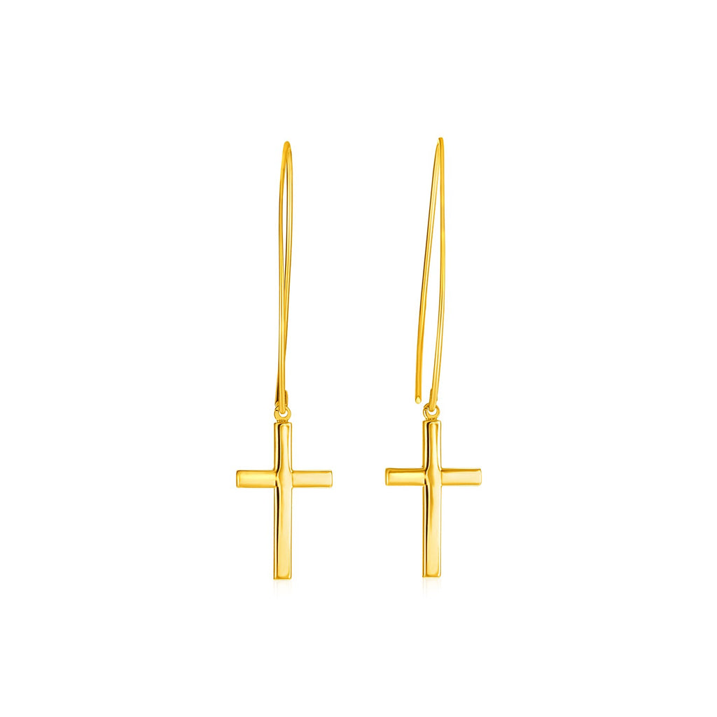Yellow Gold 14k Dangle Cross Earrings in French Wire Backing