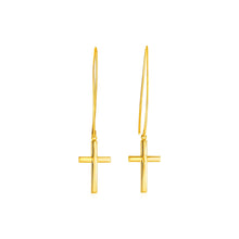 Load image into Gallery viewer, Yellow Gold 14k Dangle Cross Earrings in French Wire Backing