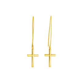 Yellow Gold 14k Dangle Cross Earrings in French Wire Backing
