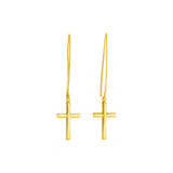 Yellow Gold 14k Dangle Cross Earrings in French Wire Backing
