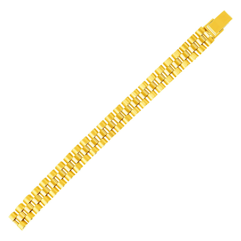 Yellow Gold 14k Mens Panther Link Bracelet in Snap Closure