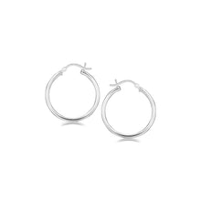 Load image into Gallery viewer, Sterling Silver Rhodium Plated Thin and Polished Hoop Motif Earrings (25mm)
