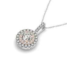 Load image into Gallery viewer, White and Rose Gold 14k Round Shape Halo Diamond Pendant in Spring Ring Clasp