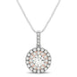 White and Rose Gold 14k Round Shape Halo Diamond Pendant in Spring Ring Clasp