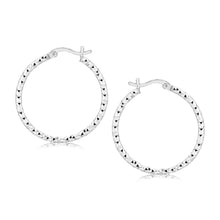 Load image into Gallery viewer, Sterling Silver Faceted Motif Hoop Earrings with Rhodium Plating