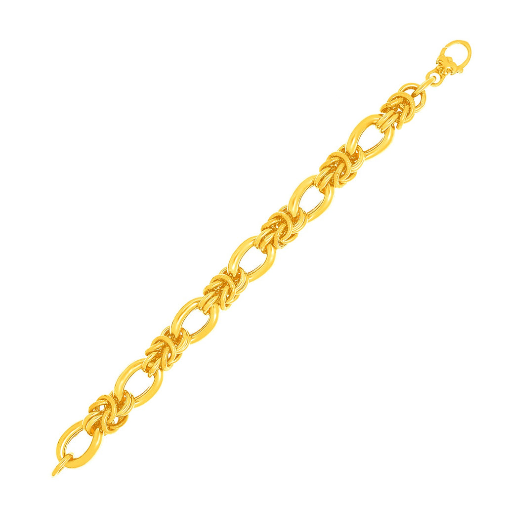 Yellow Gold 14k Fancy Knotted Link Textured Bracelet in Lobster Claw Lock