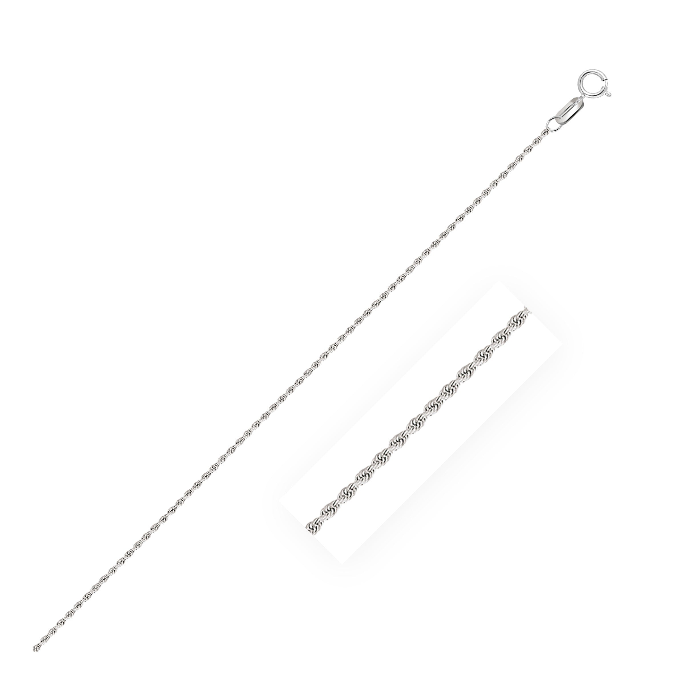 White Gold 10k 1.25mm Solid Diamond Cut Rope Chain in Spring Ring Clasp
