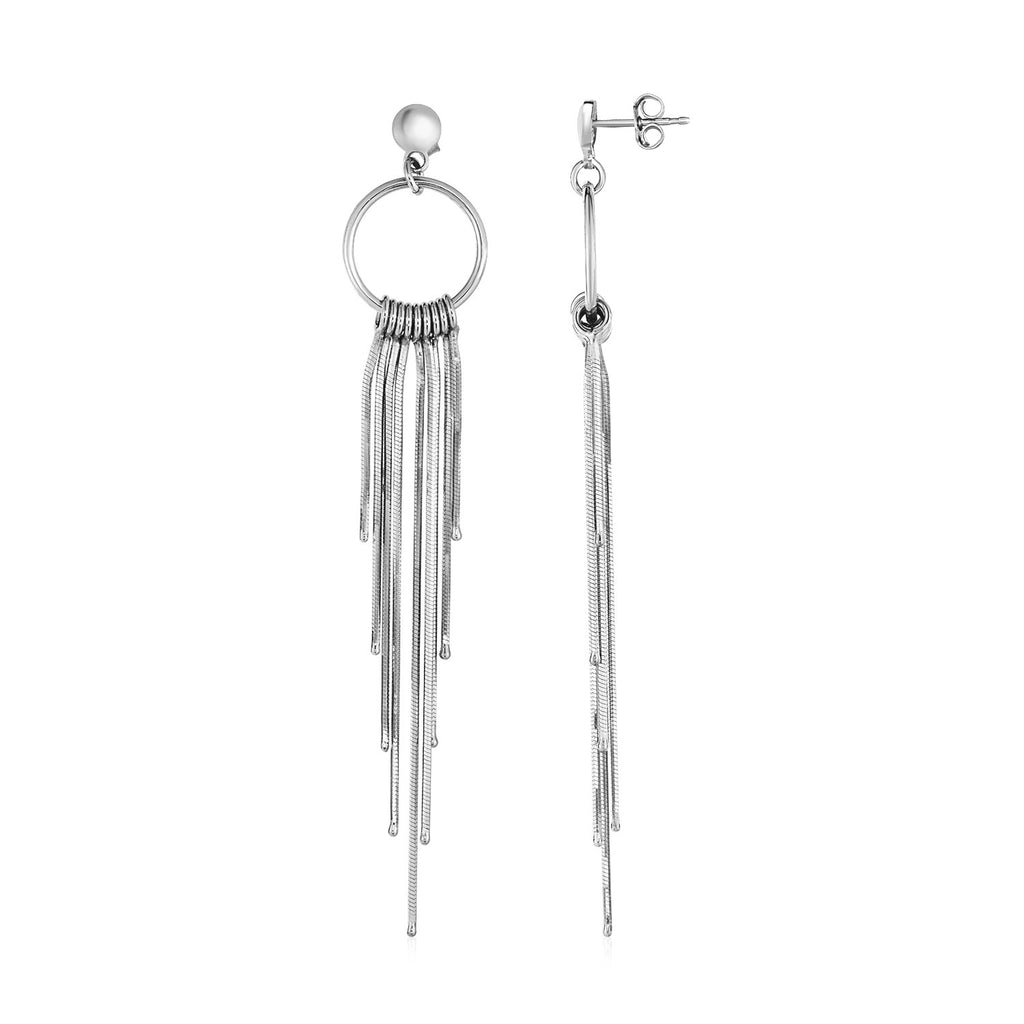 Sterling Silver Earrings with Circles and Wire Tassels in Push Back Closure