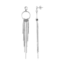 Sterling Silver Earrings with Circles and Wire Tassels in Push Back Closure