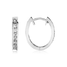 Load image into Gallery viewer, Sterling Silver Oval Hoop Earrings with Cubic Zirconias