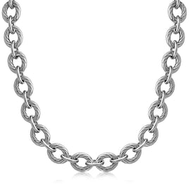 Sterling Silver Chain Rhodium Plated Necklace with Diamond Cuts 39.0g in Lobster Claw Lock