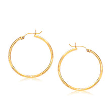 Load image into Gallery viewer, Yellow Gold 14k 30mm Fancy Diamond Cut Slender Large Hoop Earrings in Snap Lock